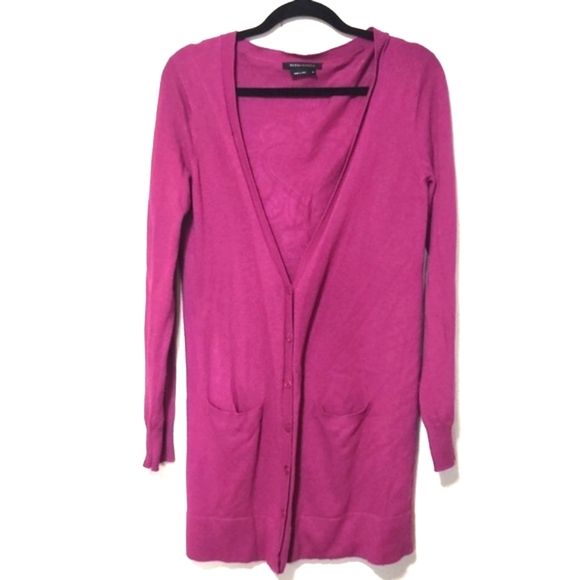 BCBGMAXAZRIA Rhinestone Embellished Knit Long Cardigan Fushia Size Medium - Picture 3 of 11